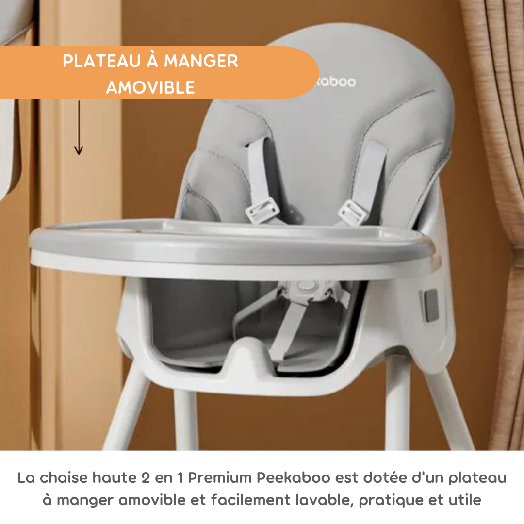 Peekaboo Premium Chaise haute confortable 2 en 1 gris ardoise Âge – 6 mois à 4 ans