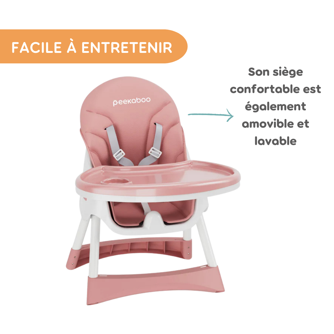 Peekaboo Premium Chaise haute confortable 2 en 1 Bébé Rose Âge – 6 mois à 4 ans