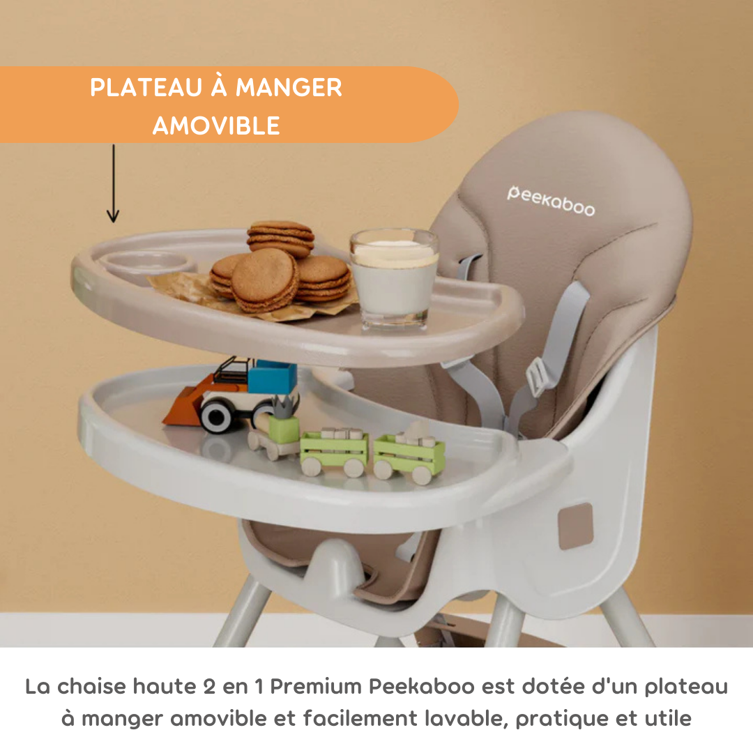 Peekaboo Premium Chaise haute confortable 2 en 1 Beige Sable Âge – 6 mois à 4 ans