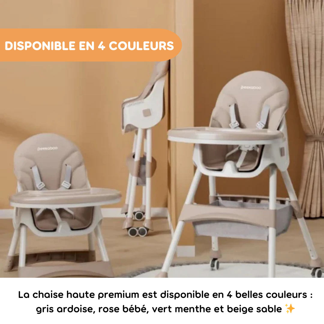 Peekaboo Premium Chaise haute confortable 2 en 1 Beige Sable Âge – 6 mois à 4 ans