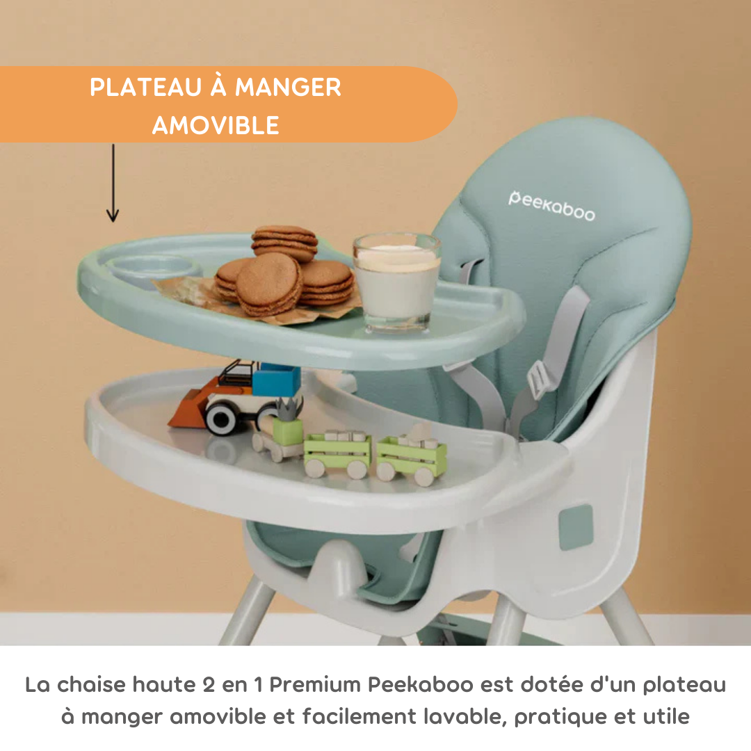 Peekaboo Premium Chaise haute confortable 2 en 1 Vert menthe Âge – 6 mois à 4 ans