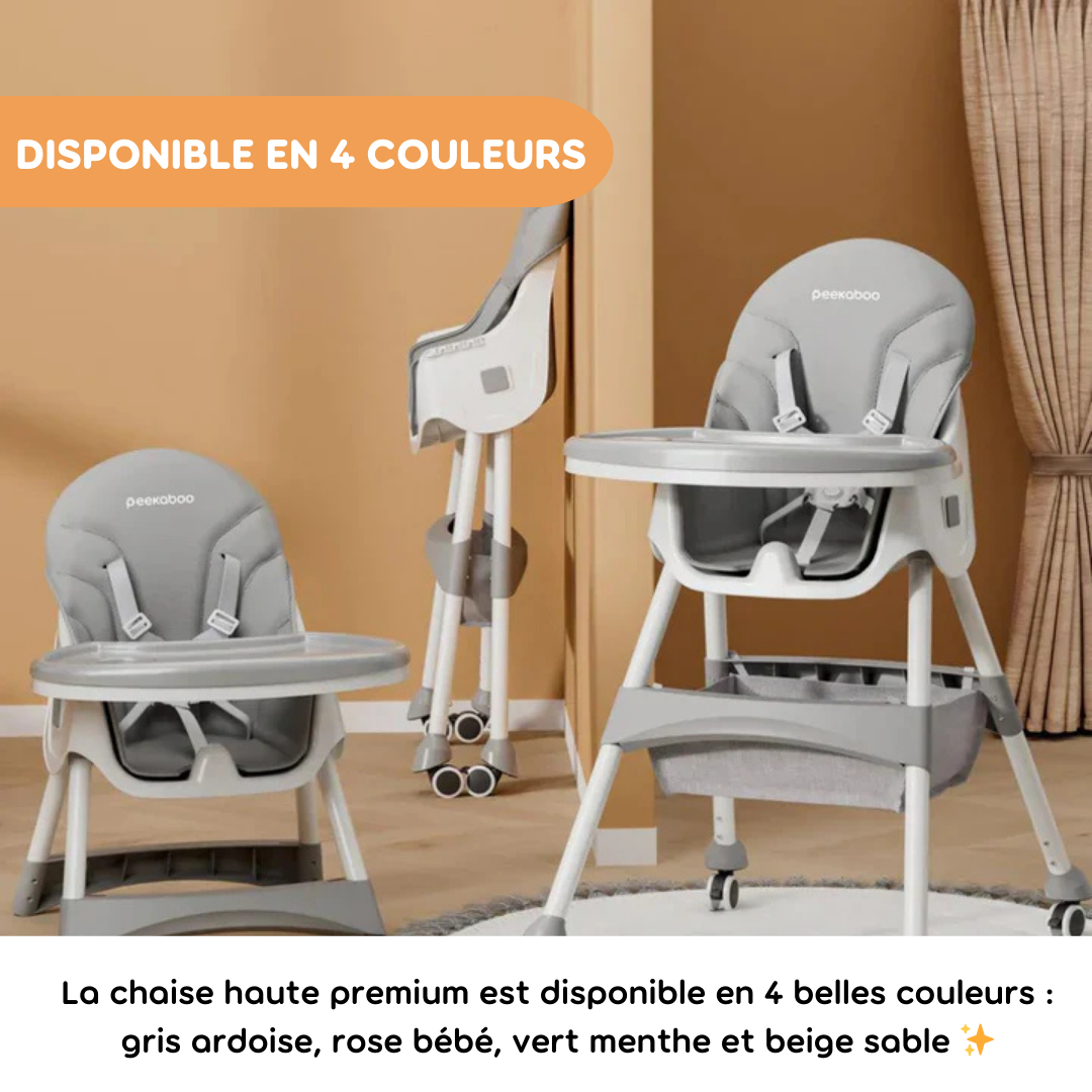 Peekaboo Premium Chaise haute confortable 2 en 1 gris ardoise Âge – 6 mois à 4 ans