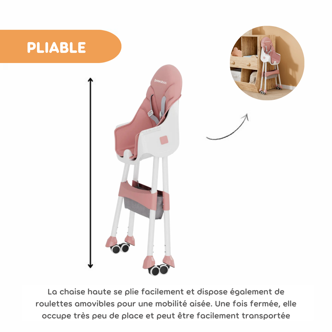 Peekaboo Premium Chaise haute confortable 2 en 1 Bébé Rose Âge – 6 mois à 4 ans