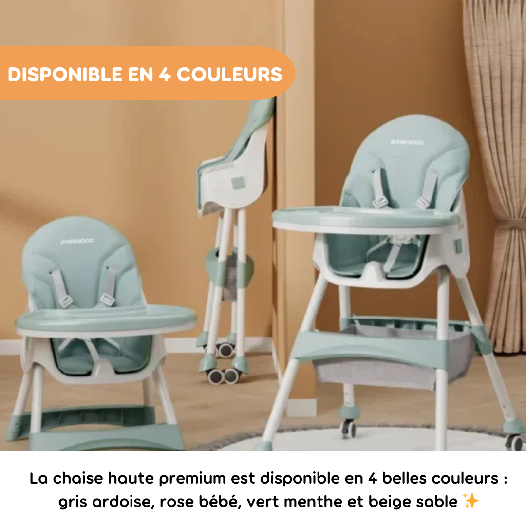 Peekaboo Premium Chaise haute confortable 2 en 1 Vert menthe Âge – 6 mois à 4 ans