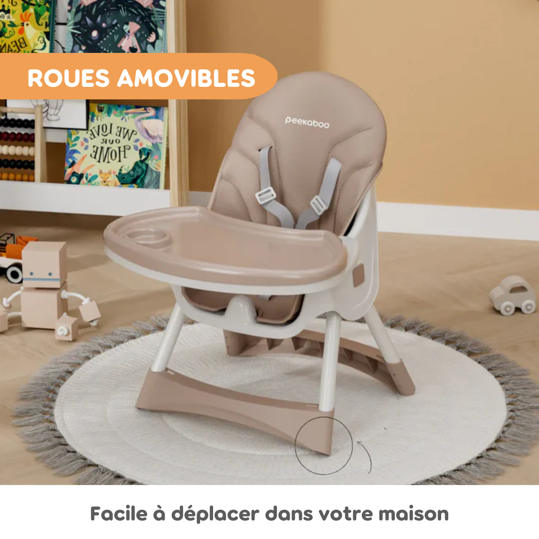 Peekaboo Premium Chaise haute confortable 2 en 1 Beige Sable Âge – 6 mois à 4 ans