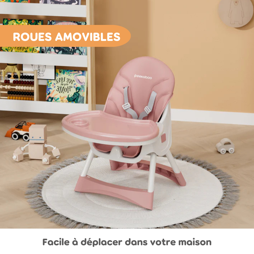 Peekaboo Premium Chaise haute confortable 2 en 1 Bébé Rose Âge – 6 mois à 4 ans