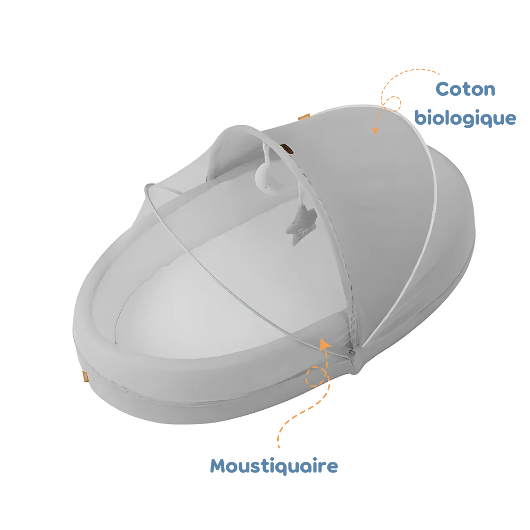 Nid de bébé Pibi avec moustiquaire (90 X 60 X 15 Cm) gris âge- nouveau-né à 12 mois