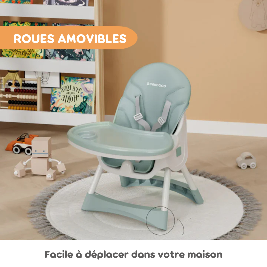 Peekaboo Premium Chaise haute confortable 2 en 1 Vert menthe Âge – 6 mois à 4 ans