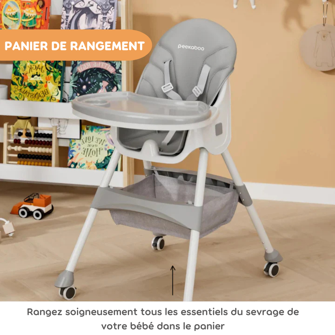 Peekaboo Premium Chaise haute confortable 2 en 1 gris ardoise Âge – 6 mois à 4 ans