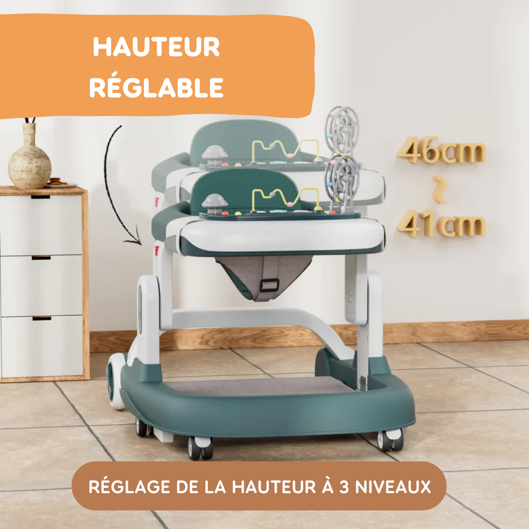 Déambulateur 2-en-1 Peekaboo avec Réglage de Hauteur en 3 Niveaux - Gris, Âge : 6 Mois à 3 Ans