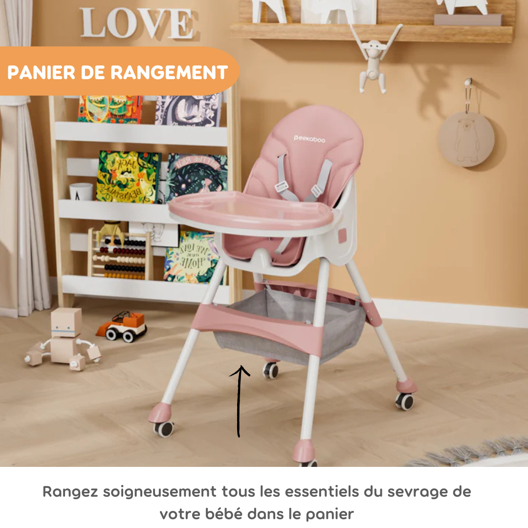 Peekaboo Premium Chaise haute confortable 2 en 1 Bébé Rose Âge – 6 mois à 4 ans