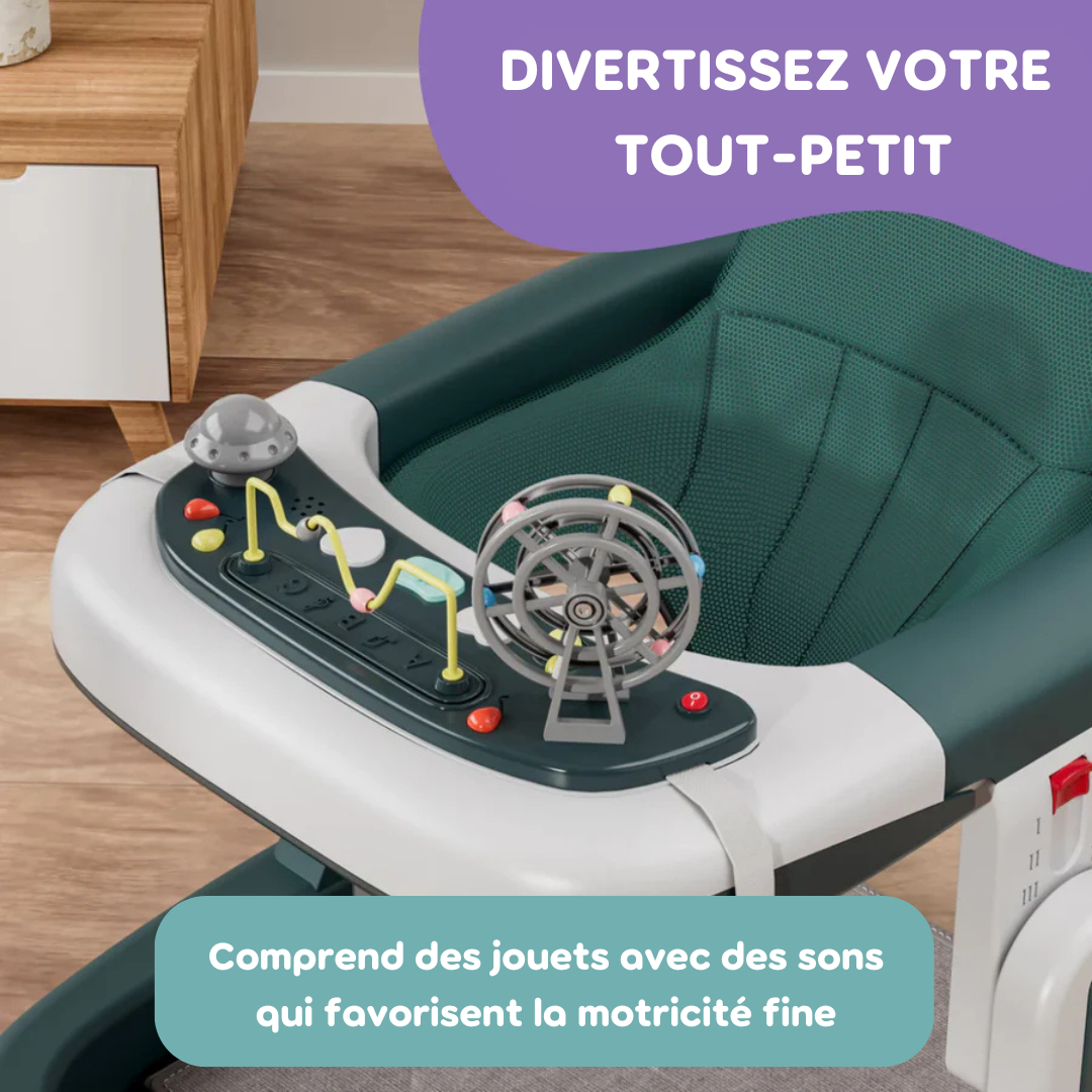 Déambulateur 2-en-1 Peekaboo avec Réglage de Hauteur en 3 Niveaux - Gris, Âge : 6 Mois à 3 Ans