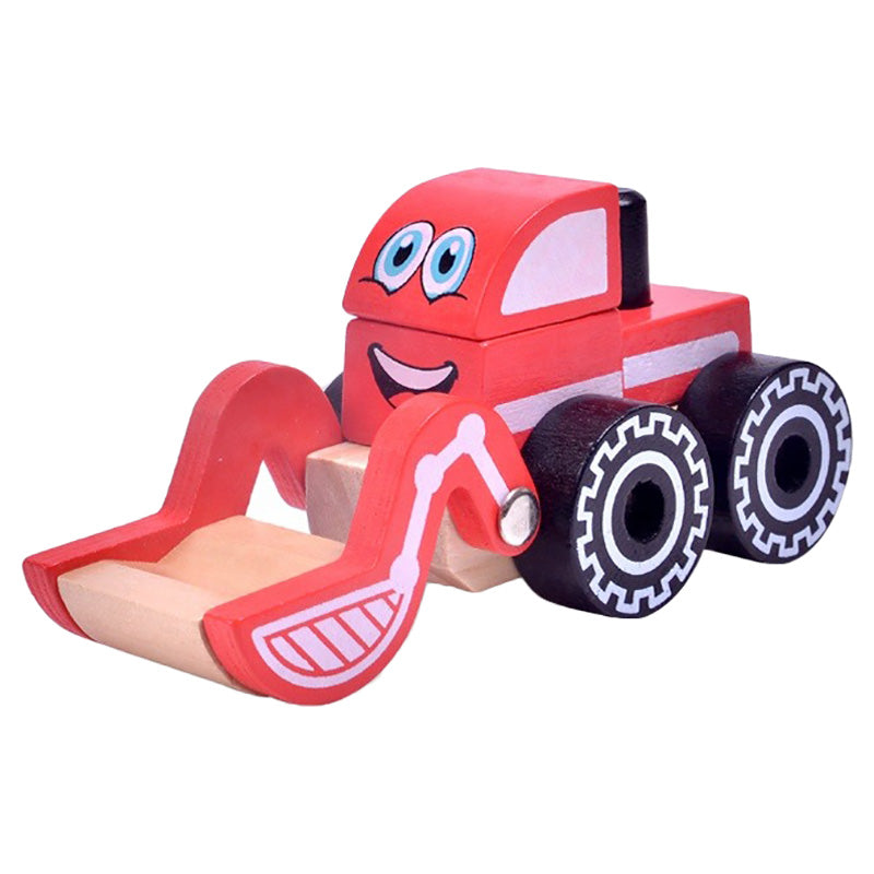 Acool Toys Bulldozer Wooden Toy Car Assembly Red Age- 18 Months & Above