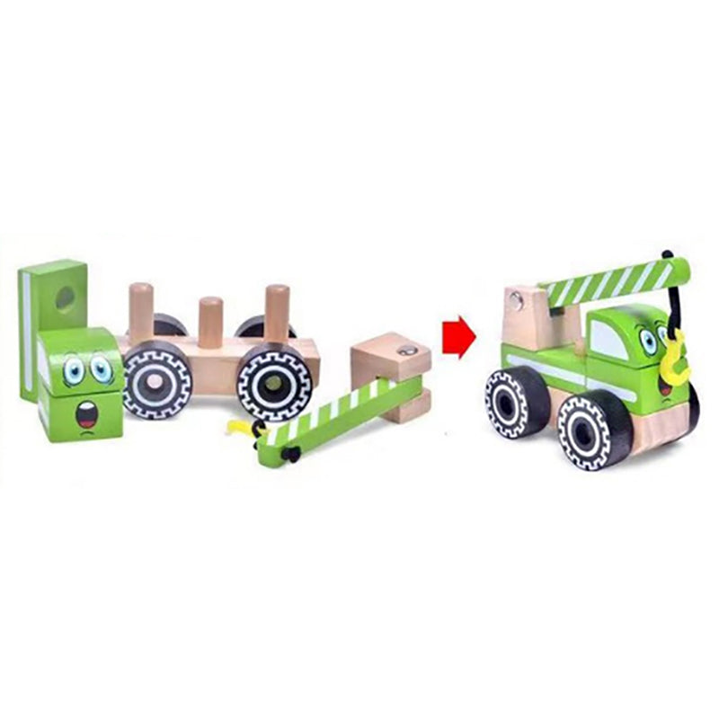 Acool Toys Crane Truck Wooden Toy Car Assembly Green Age- 18 Months & Above