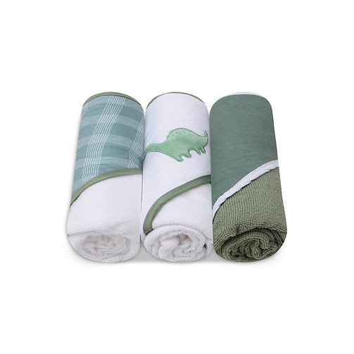 Motherschoice Dinosaur Baby Hooded Towel Pack of 3 IT4344 White/Green Age- Newborn & Above