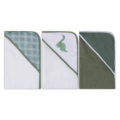 Motherschoice Dinosaur Baby Hooded Towel Pack of 3 IT4344 White/Green Age- Newborn & Above