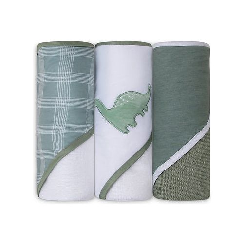 Motherschoice Dinosaur Baby Hooded Towel Pack of 3 IT4344 White/Green Age- Newborn & Above