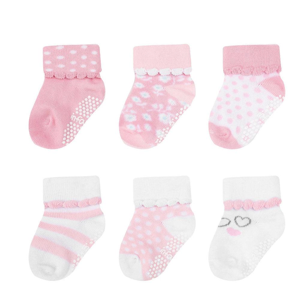 Infancie Baby Girls 6-Pack Socks White/Pink Age- Newborn to 6 Months IT4955