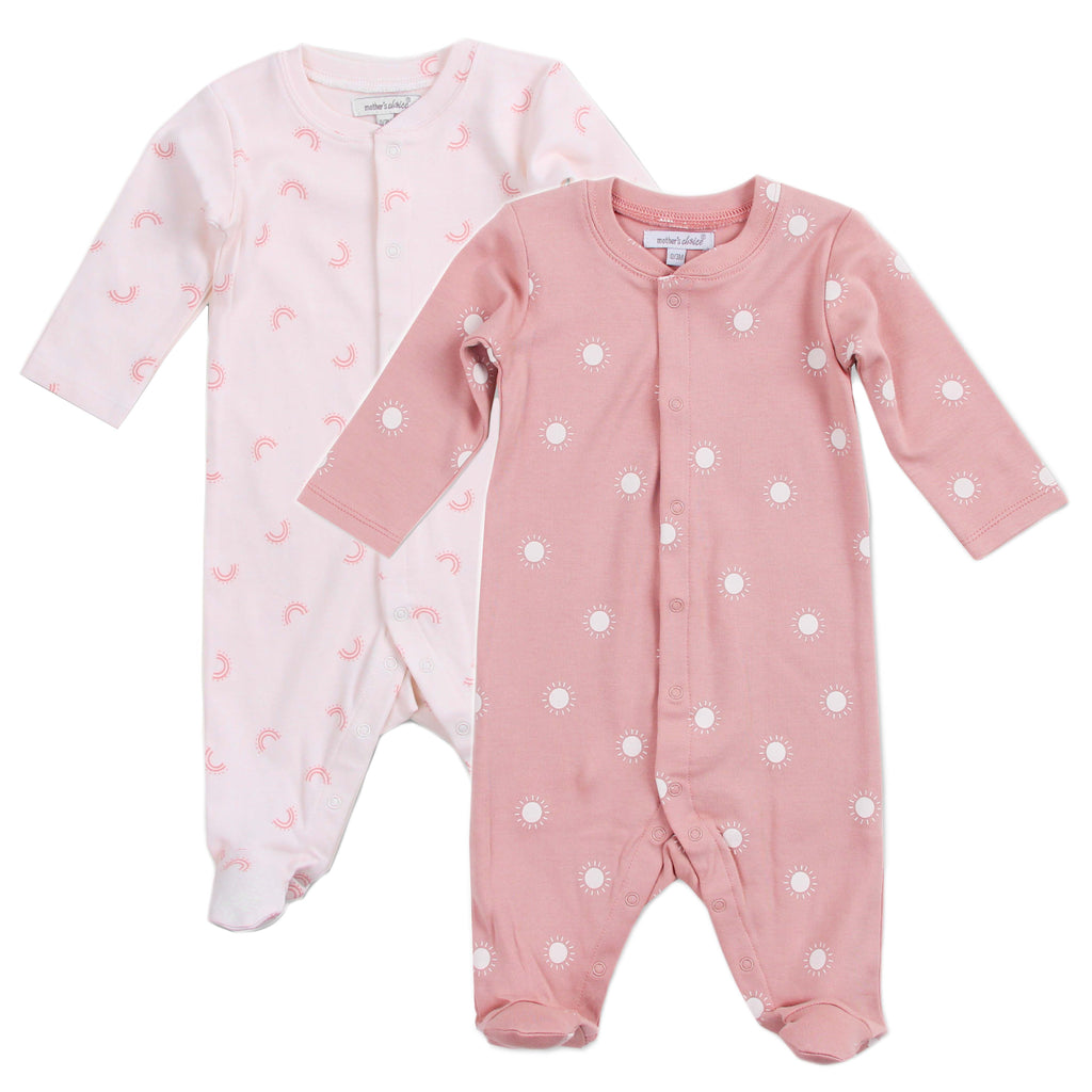 Motherschoice Infant Girls Footed Full Sleeve Babygrower/Onesie Pack of 2 Pink IT11010