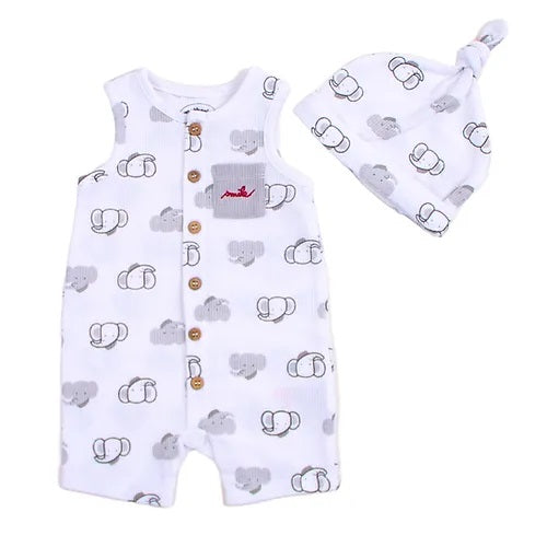 Motherschoice Mini Elephant Baby Boy Sleeveless Romper With Cap IT11096