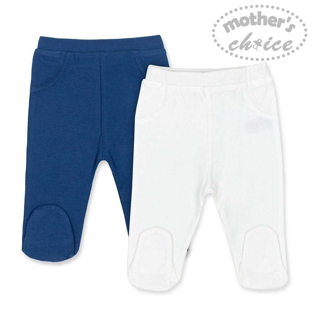 Motherschoice Baby Footed Leggings Pack of 2 White/Navy Blue IT2780