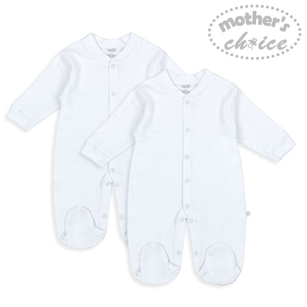 Motherschoice Infants 2 Pack Footed BabyGrower/Romper White IT2826A