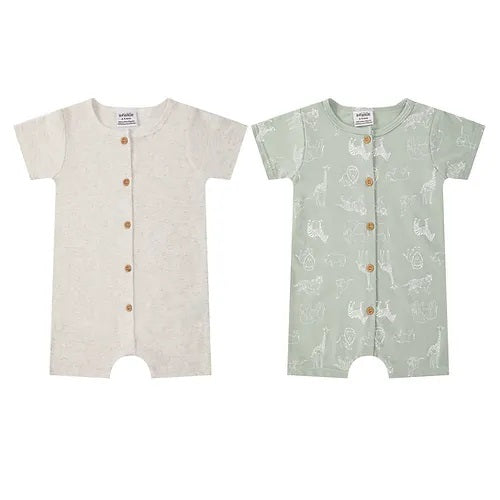 Motherschoice Infant Boys 2 Pc Romper Set Safari Mint And Oatmeal IT4707