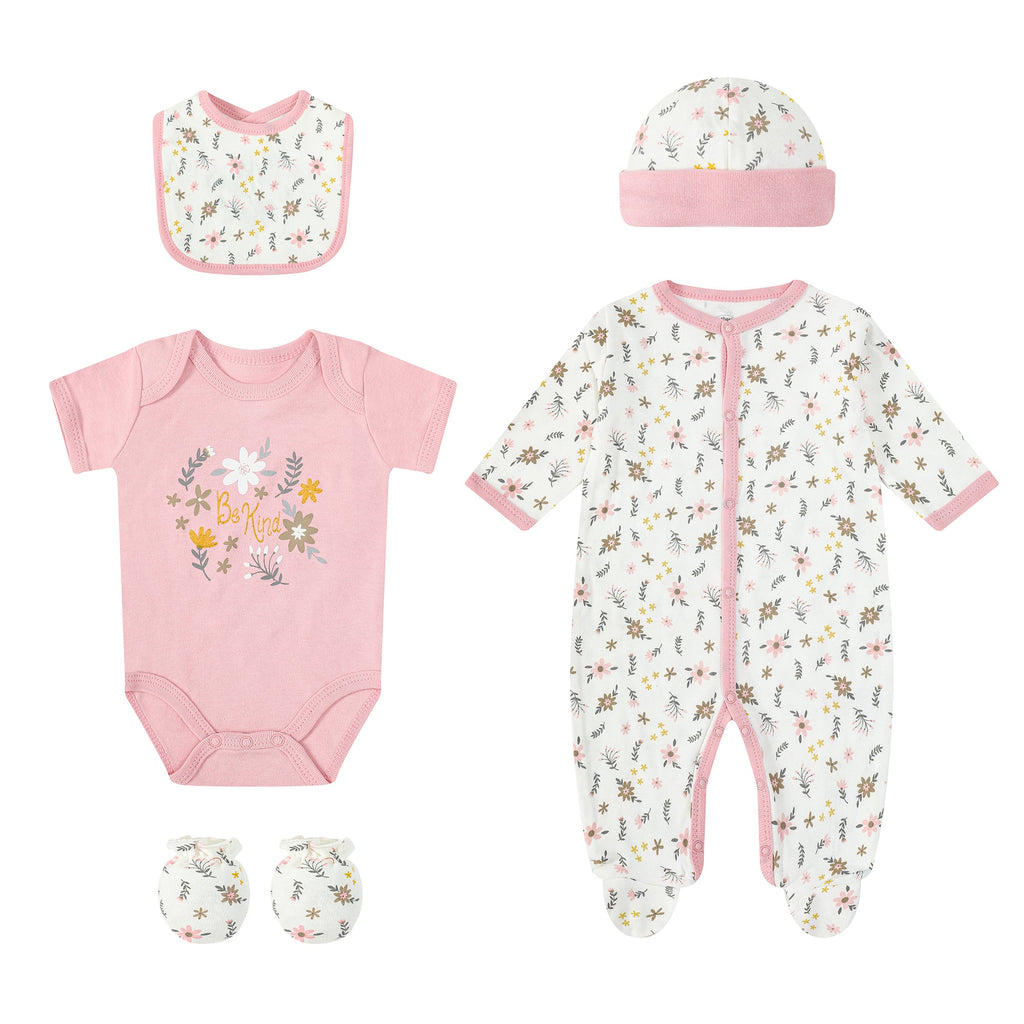 Motherschoice Baby Girls 5-Piece Starter Layette Set Pink/White IT4841