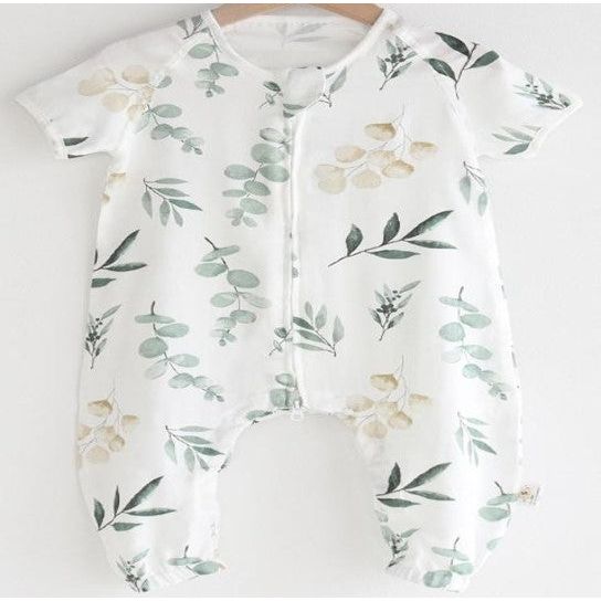 Pibi Infants Tropical Leaf Printed Short-Sleeve Rompers/Onesie White