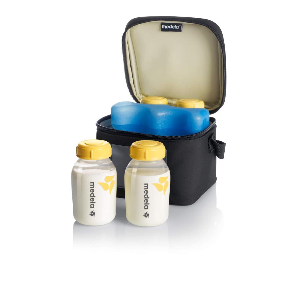 Medela Breast Milk Cooler Set, Ice Pack, with 4 Milk Bottles