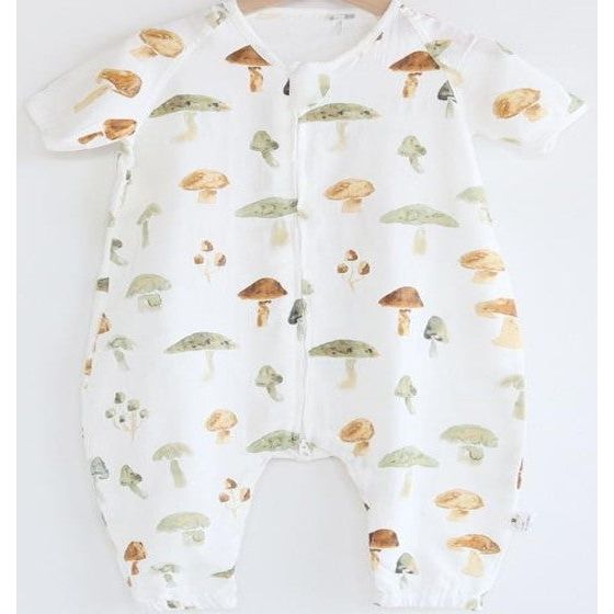 Pibi Infants Mushrooms Printed Short-Sleeve Rompers/Onesie White