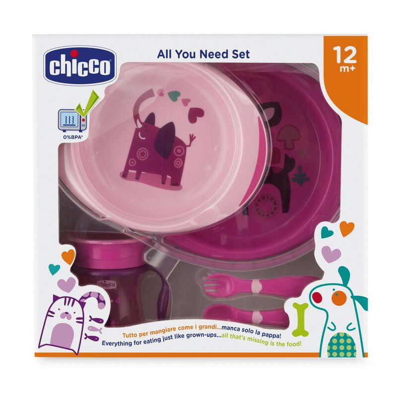 Chicco Toddlers Feeding Meal Set of 5 Pink Age- 12 Months & Above